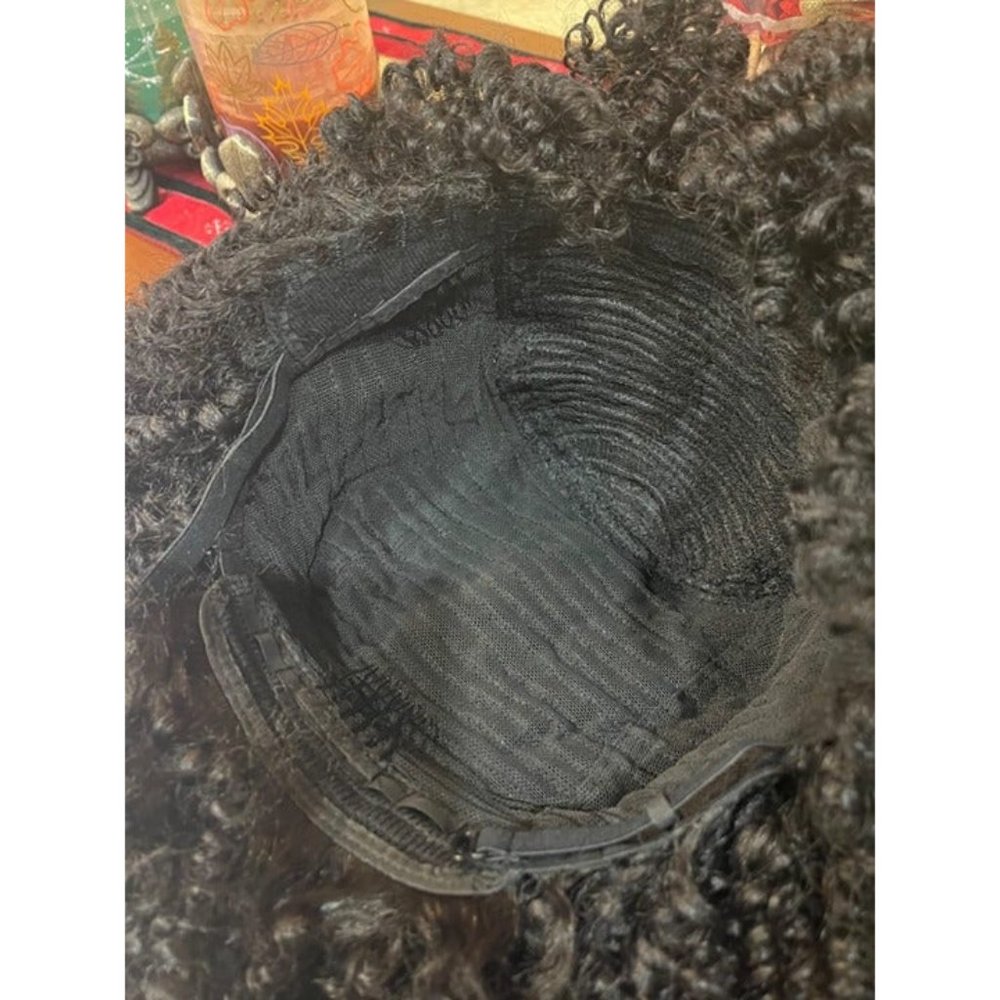 12" Afro Soft & Natural Kinky Curly w/ Bangs Wig Natural Black - Picture 7 of 8